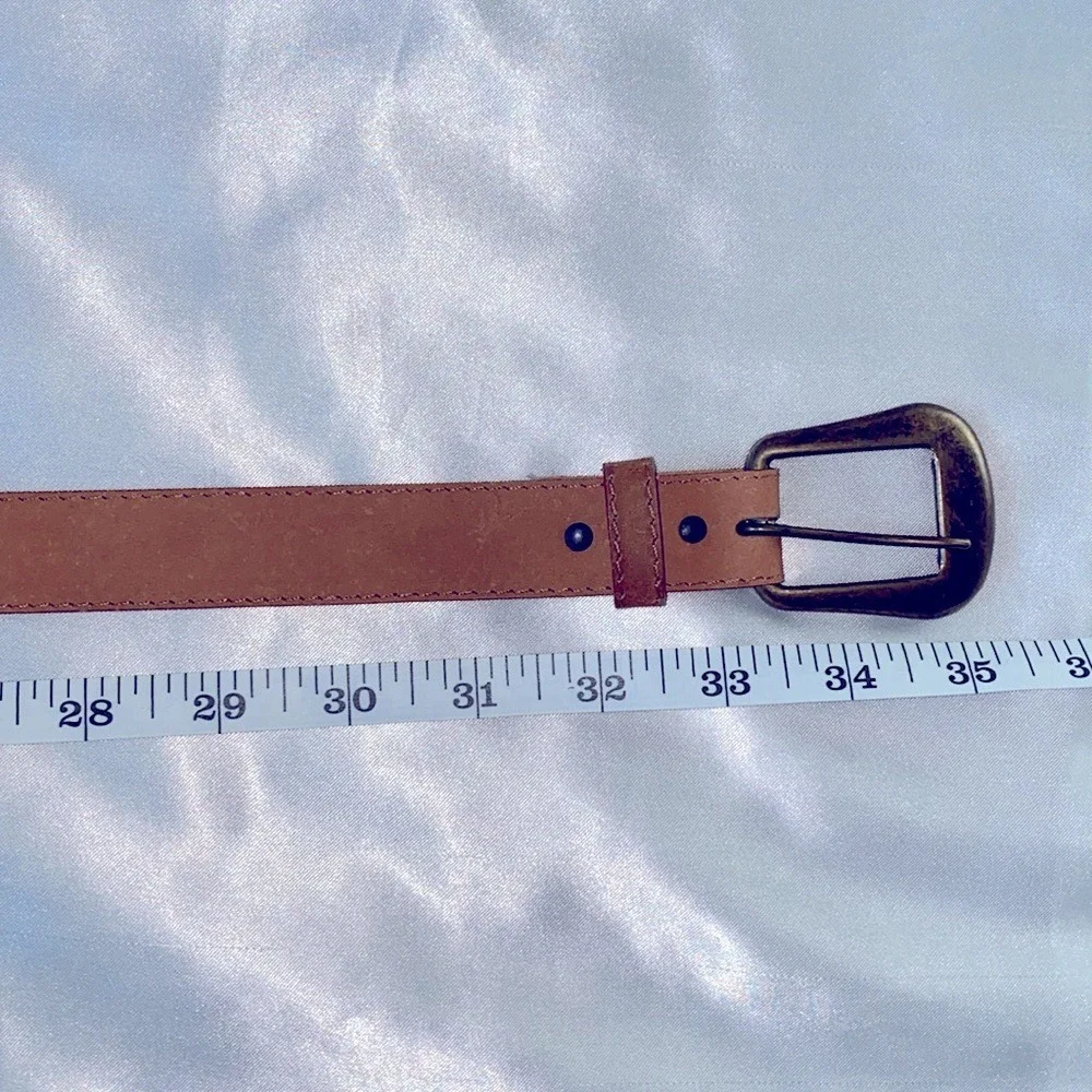 Womens Tan Brown Adjustable Waist Belt Small Medium Antique Brass Buckle‎